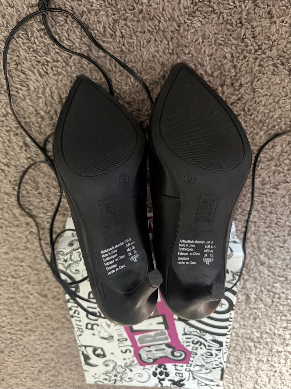 Brash Black Lace-Up Pointed Stiletto Heels